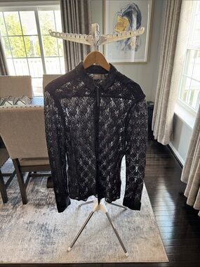 ASOS Black Sheer Lace Button-Up Blazer